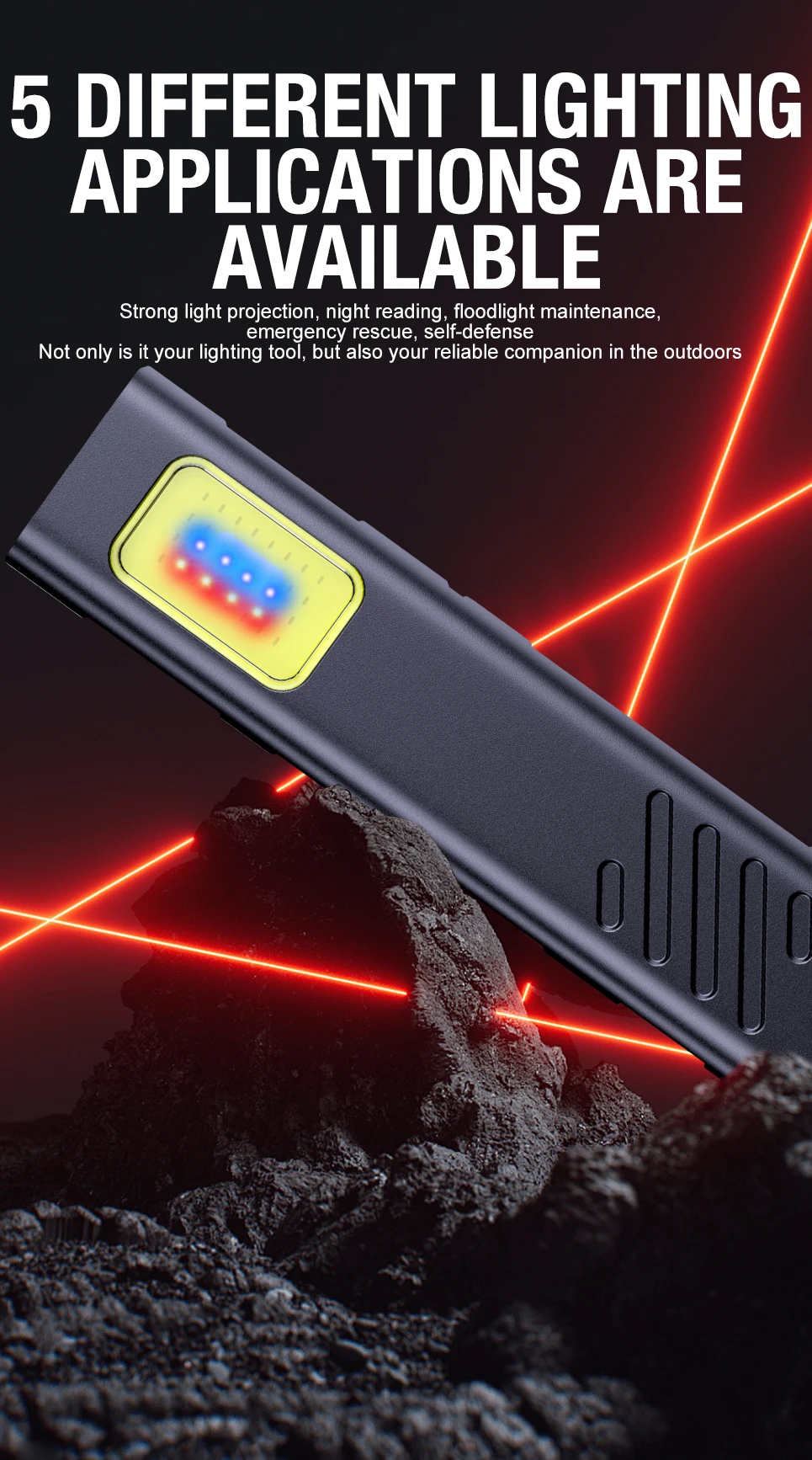 LED COB Flashlight Type C Rechargeable 600LM Portable Mini Torch Pocket Lantern Flood Work Light With Magnet For Emergency