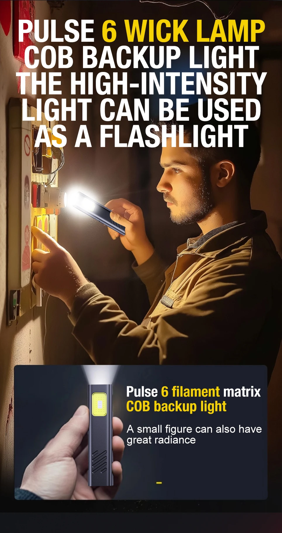LED COB Flashlight Type C Rechargeable 600LM Portable Mini Torch Pocket Lantern Flood Work Light With Magnet For Emergency