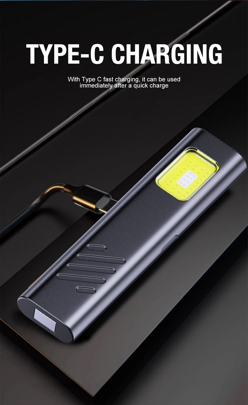 LED COB Flashlight Type C Rechargeable 600LM Portable Mini Torch Pocket Lantern Flood Work Light With Magnet For Emergency