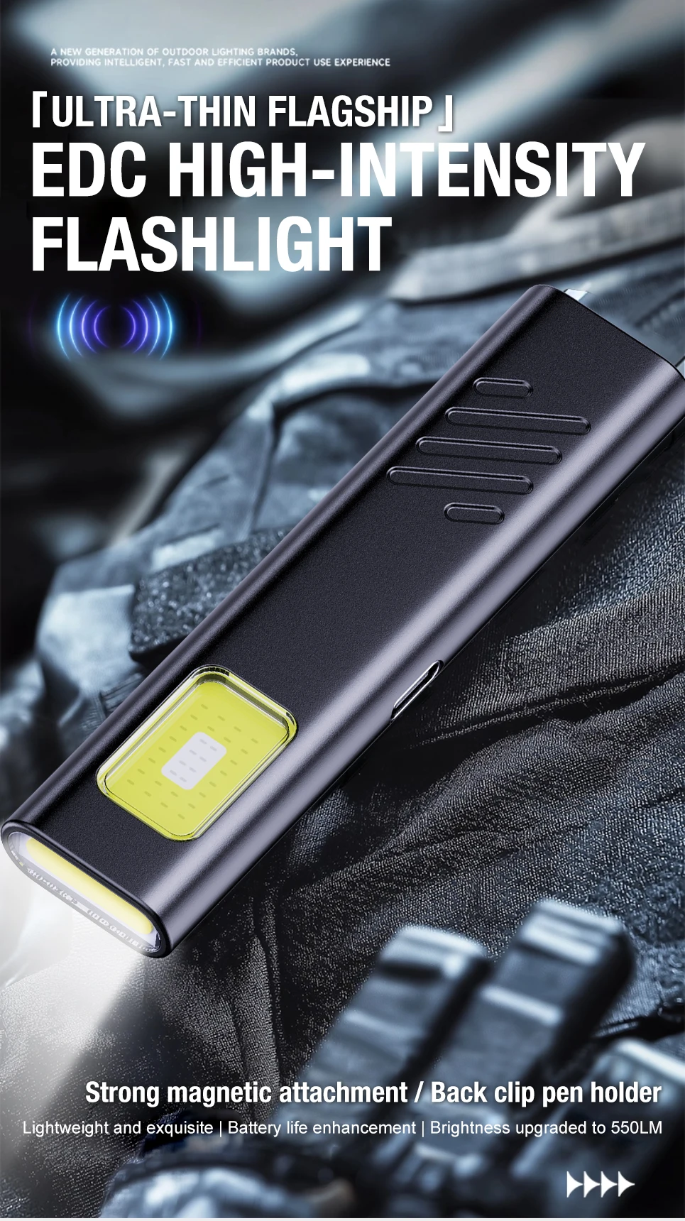 LED COB Flashlight Type C Rechargeable 600LM Portable Mini Torch Pocket Lantern Flood Work Light With Magnet For Emergency