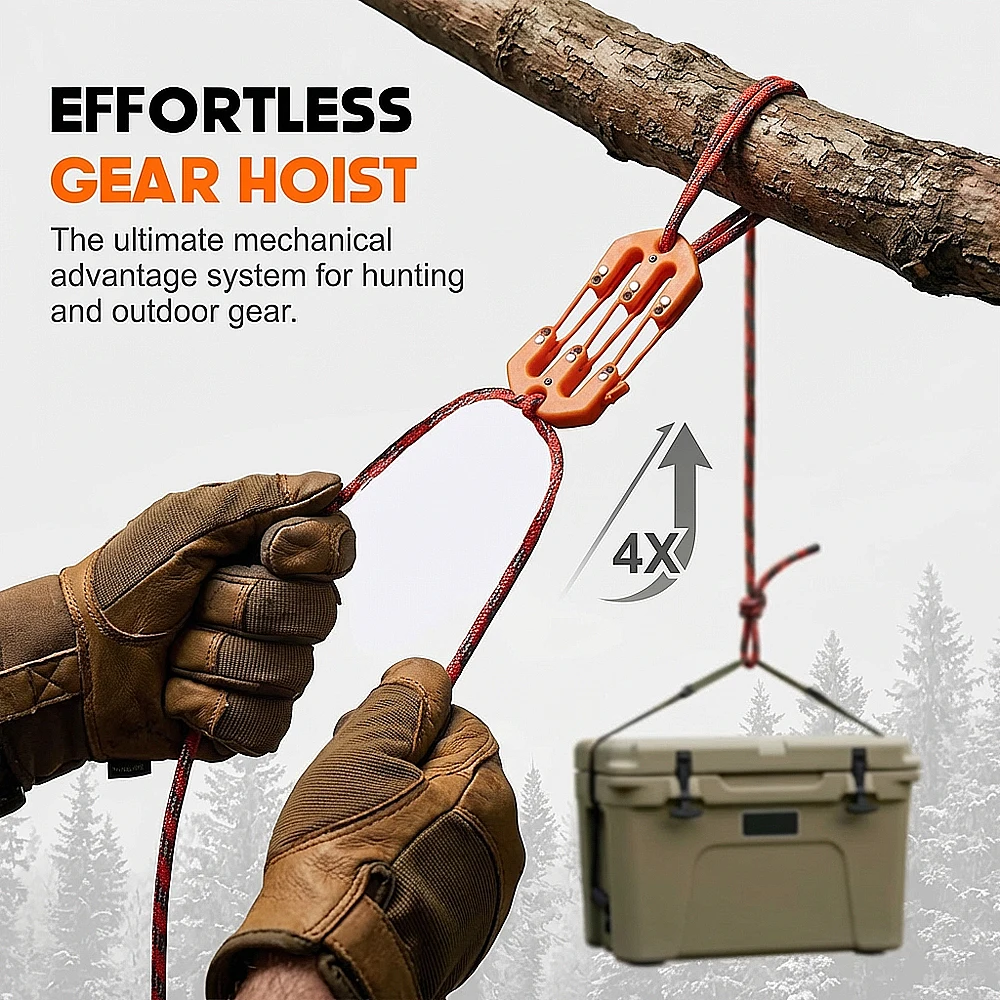 4:1 Mechanical Advantage Pulley Hoist System Heavy Duty Block and Tackle Bear Bag Game Hanger Rope Gear for Outdoor Hunting