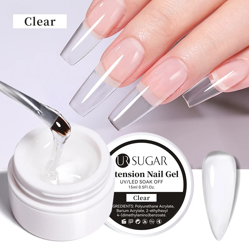 UR SUGAR 6 IN 1 Extension Nail Gel 15ML Clear Quick Builder Nail Gel Semi Permanent Self-leveling UV Construction Gel Soak Off
