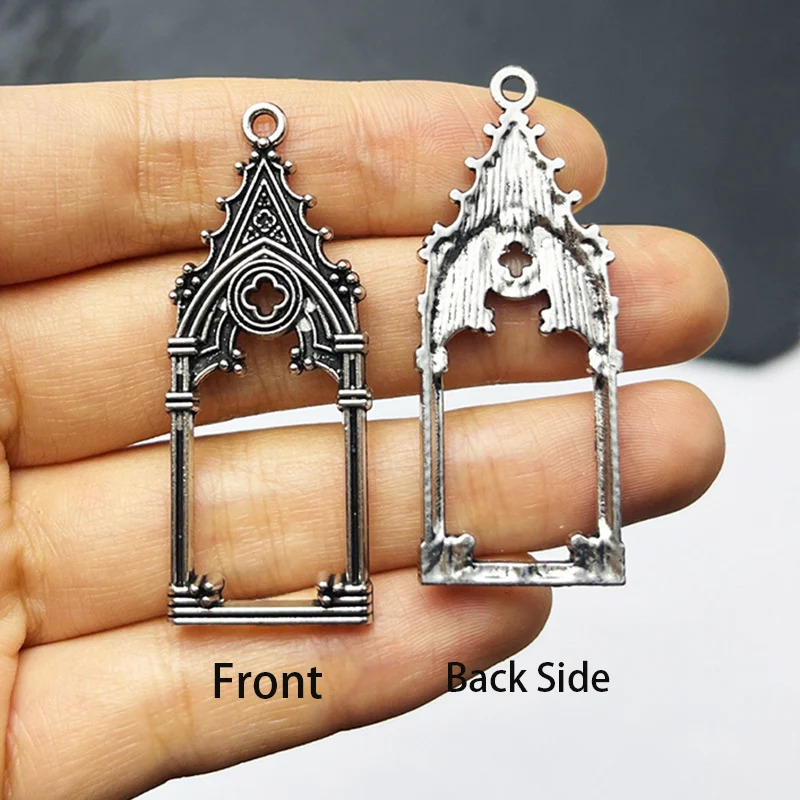 3pcs 47*18mm Gothic Vintage Hollow Out Castle Church Pendant Decorative DIY Accessories