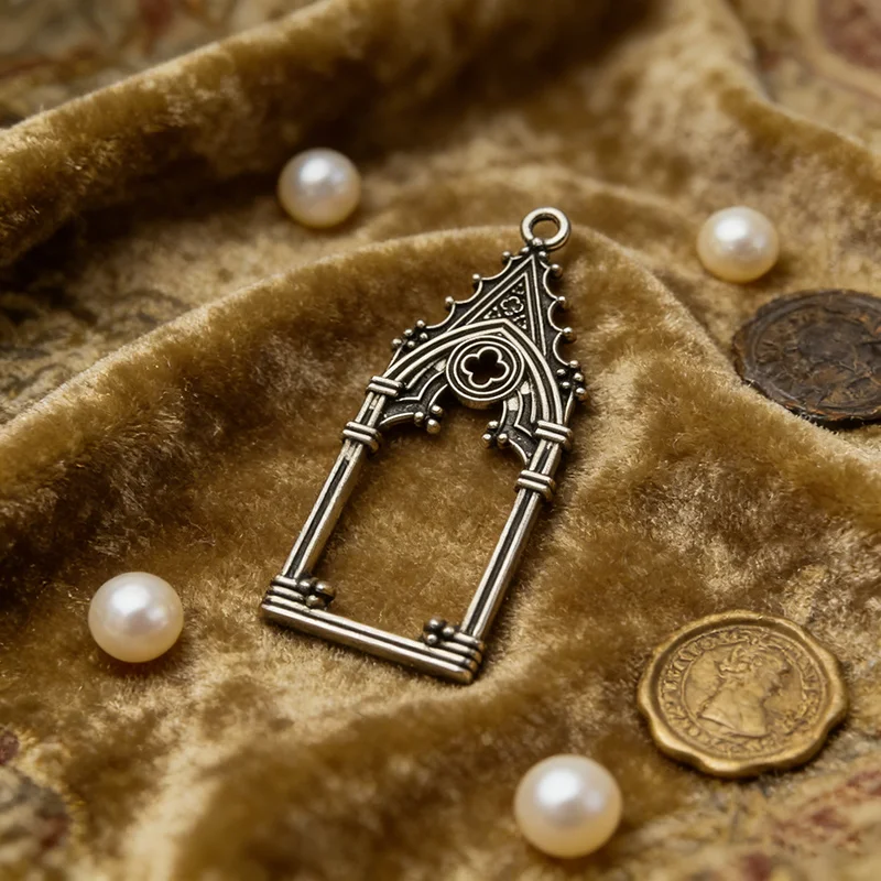 3pcs 47*18mm Gothic Vintage Hollow Out Castle Church Pendant Decorative DIY Accessories