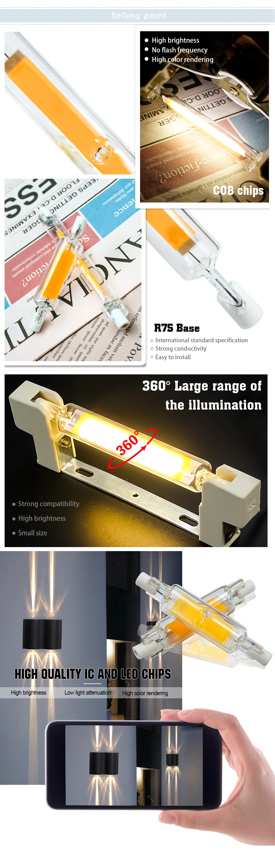 LED R7s COB Glass Tube 5W 10W 20W Lampada Led Lamp 78mm 118mm J78 J118 Corn Light Bulb AC 220V 110V Home Replace Halogen Lamp