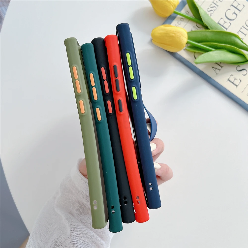 Wrist Strap Stand Clear Matte Case For Samsung S25 S24 S23 S22 Ultra S21 Plus S20 FE Note 20 10 Pro S9 S10 A72 A52 Holder Cover