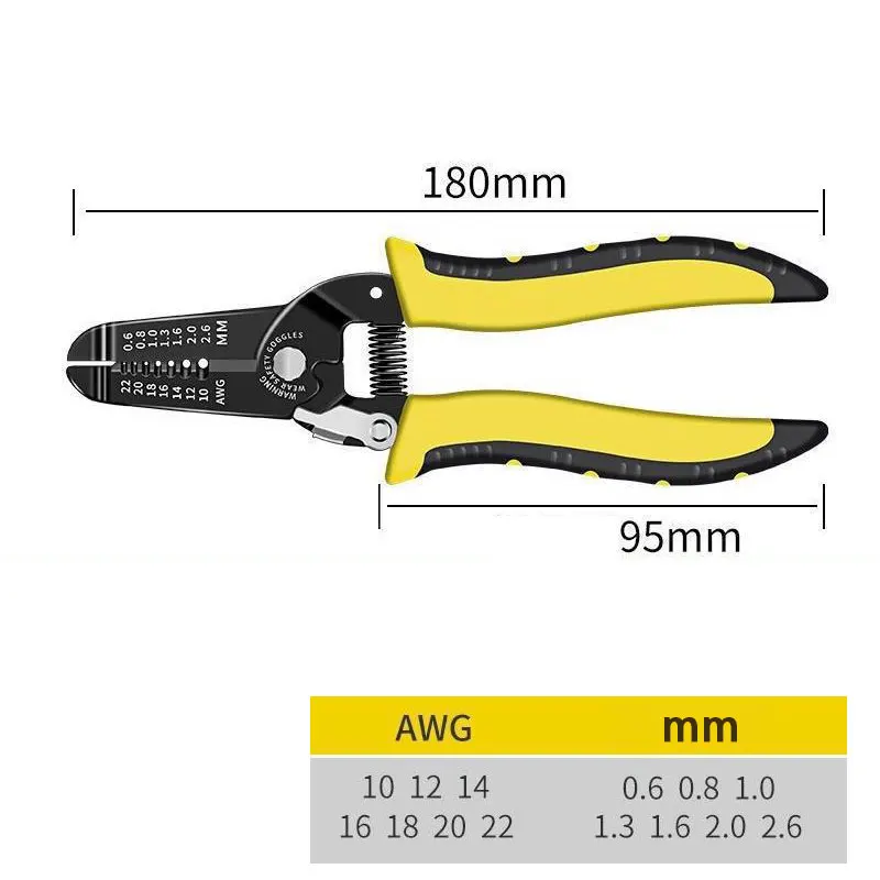 7" 0.6-2.6mm Portable Wire Stripper Pliers Crimper Cable Stripping Crimping Cutter Hand Tool for Electrical