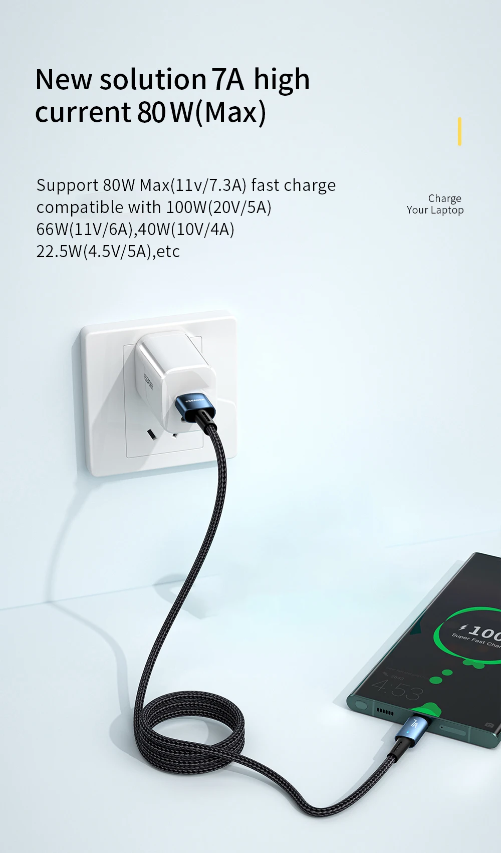 Essager 7A USB C Cable 100W USB Type C Cable Fast Charging Cable Type C For Huawei P40 Pro Honor 70 Pro Fast Charging Data Cord