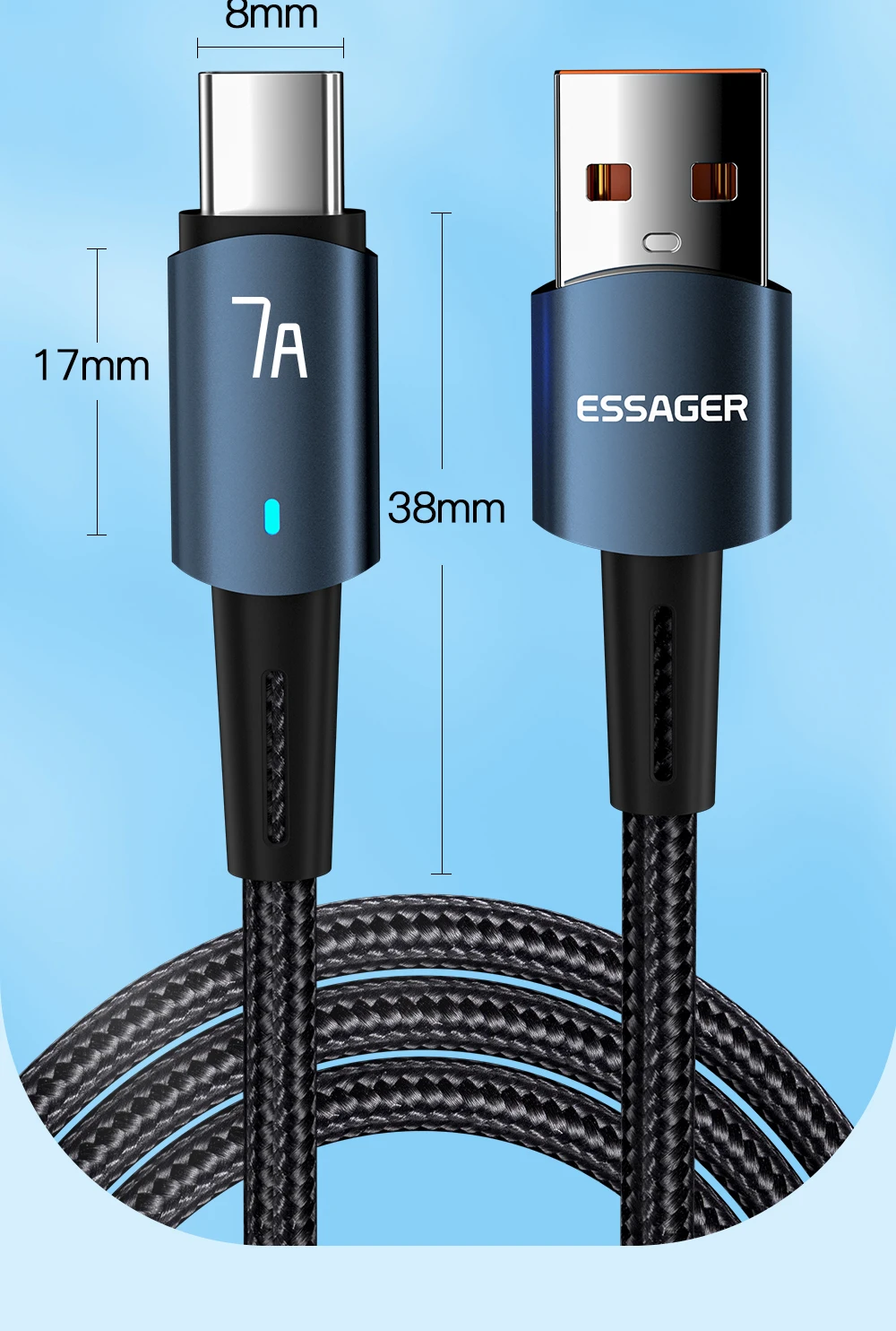 Essager 7A USB C Cable 100W USB Type C Cable Fast Charging Cable Type C For Huawei P40 Pro Honor 70 Pro Fast Charging Data Cord