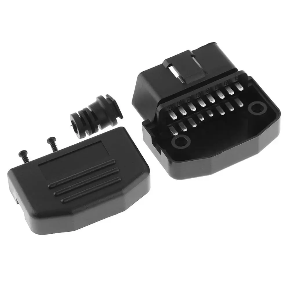 OBD-II L Type 16 Pin Male Connector Wire Sockets Connector Plug with Shell and Screw Fit For Most Car
