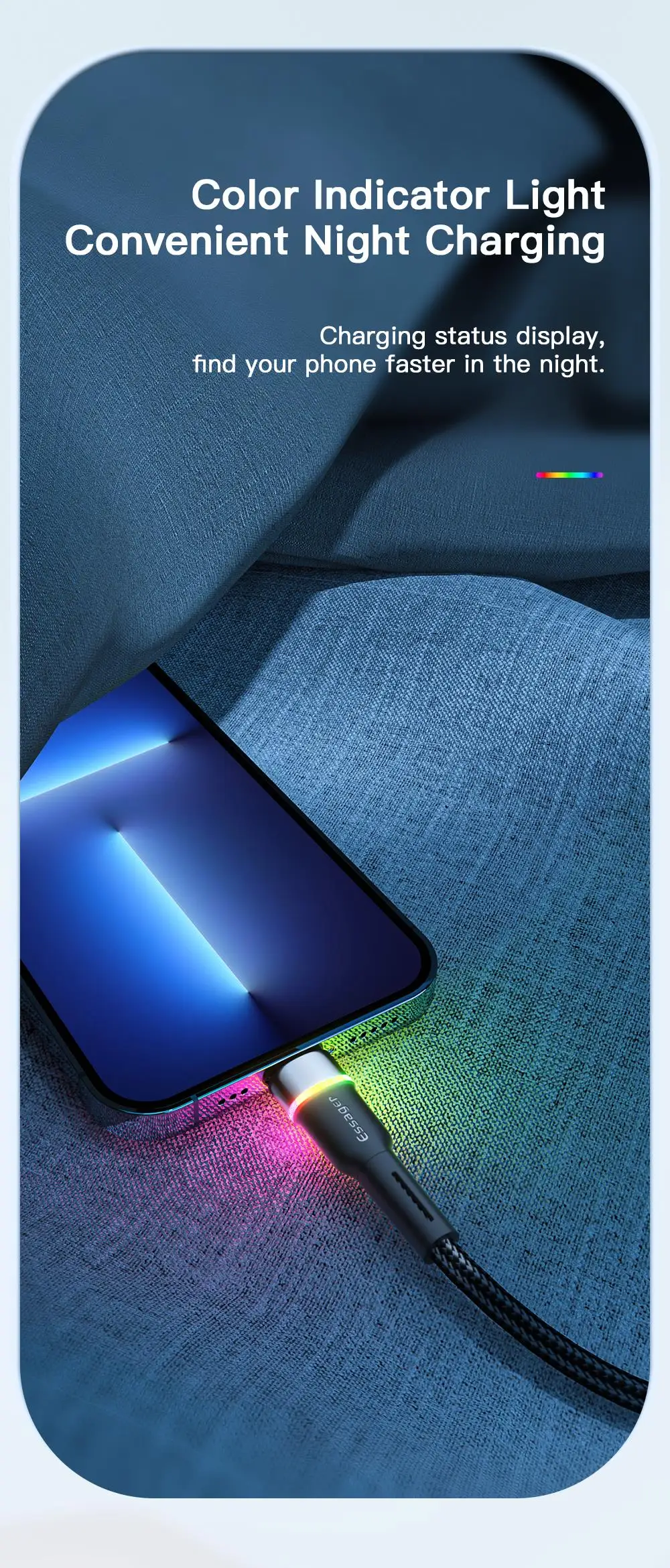 Essager USB Cable For iPhone 14 13 12 11 Pro Xs Max X Xr LED Lightning Fast Charging Phone Data Cable For iPad Data Cord Wire