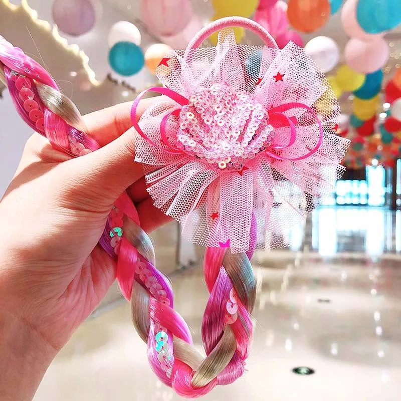 Girls Wigs Unicorn Twist Braids Hair Rope Headdress Children Gifts Princess Kids Elastic Band Rubber Band Headdress Headband