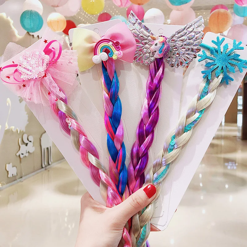 Girls Wigs Unicorn Twist Braids Hair Rope Headdress Children Gifts Princess Kids Elastic Band Rubber Band Headdress Headband