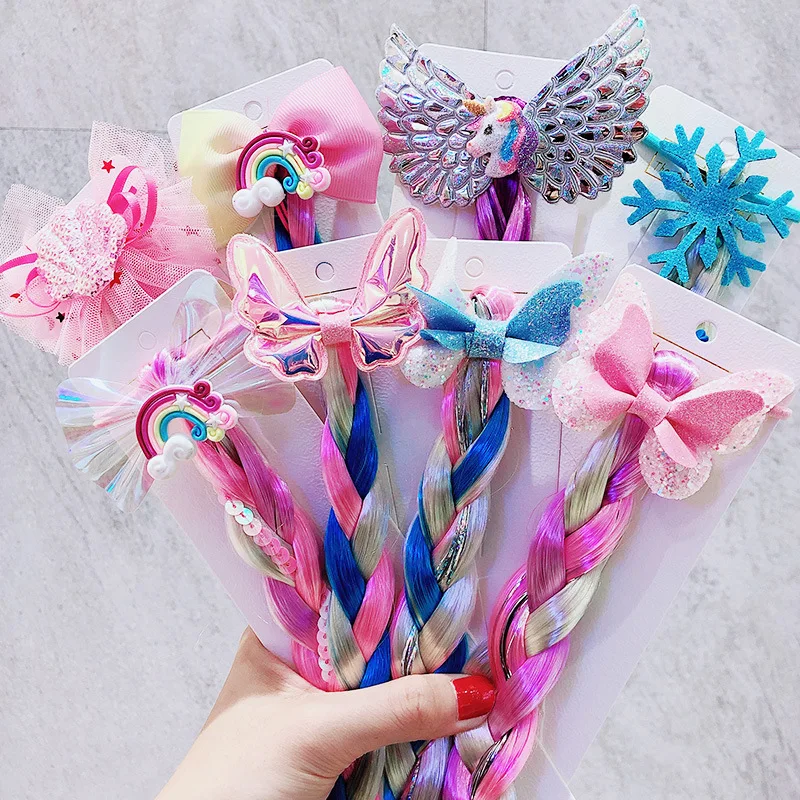 Girls Wigs Unicorn Twist Braids Hair Rope Headdress Children Gifts Princess Kids Elastic Band Rubber Band Headdress Headband