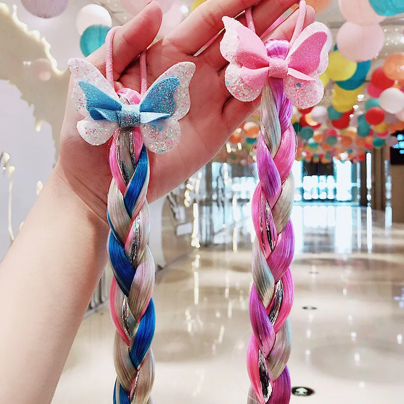 Girls Wigs Unicorn Twist Braids Hair Rope Headdress Children Gifts Princess Kids Elastic Band Rubber Band Headdress Headband