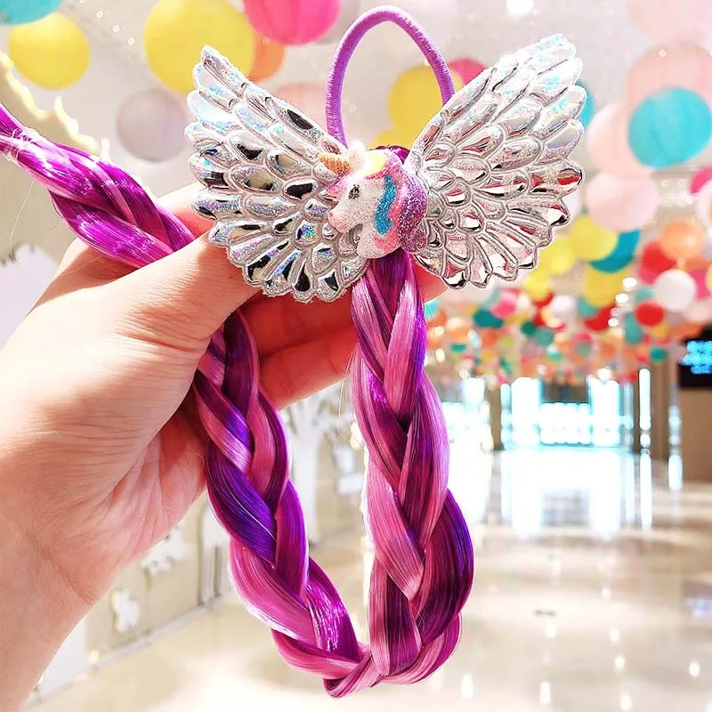 Girls Wigs Unicorn Twist Braids Hair Rope Headdress Children Gifts Princess Kids Elastic Band Rubber Band Headdress Headband