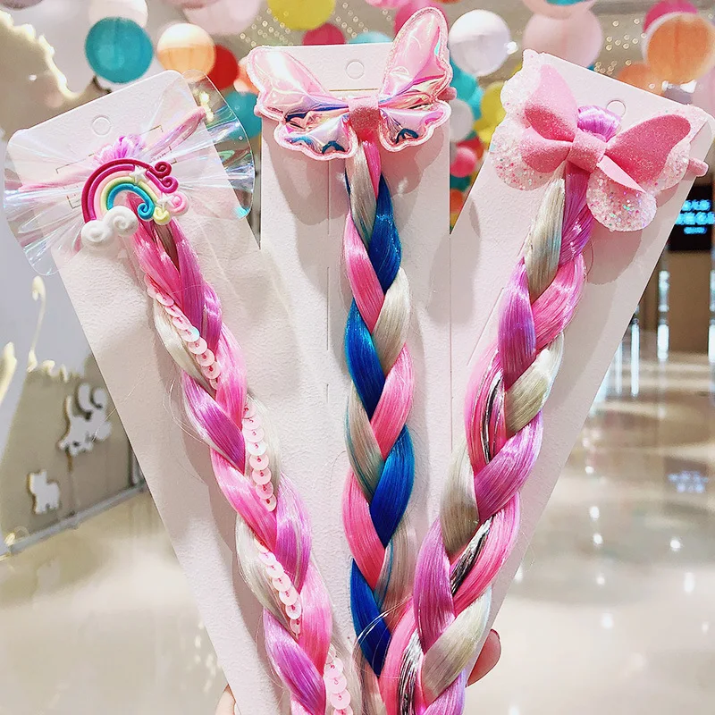 Girls Wigs Unicorn Twist Braids Hair Rope Headdress Children Gifts Princess Kids Elastic Band Rubber Band Headdress Headband