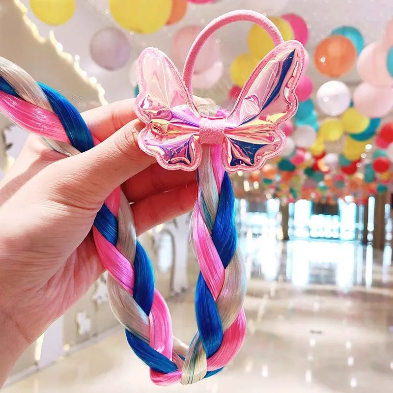 Girls Wigs Unicorn Twist Braids Hair Rope Headdress Children Gifts Princess Kids Elastic Band Rubber Band Headdress Headband