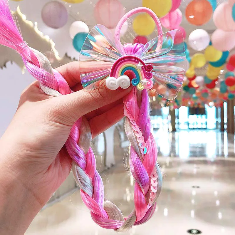 Girls Wigs Unicorn Twist Braids Hair Rope Headdress Children Gifts Princess Kids Elastic Band Rubber Band Headdress Headband