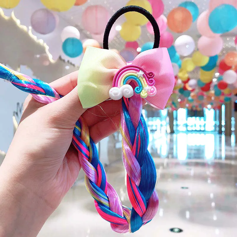 Girls Wigs Unicorn Twist Braids Hair Rope Headdress Children Gifts Princess Kids Elastic Band Rubber Band Headdress Headband
