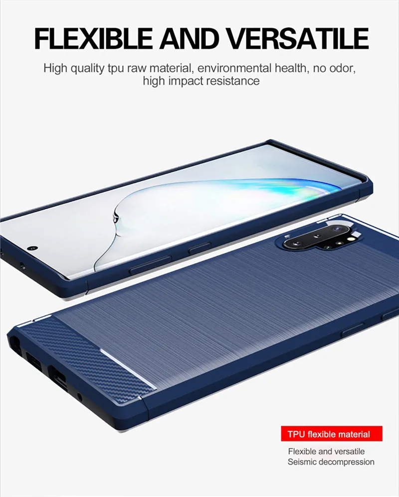 Phone Case for Samsung Note 10 Plus Carbon Fiber Shockproof Case for Galaxy Note10 plus Full Protective Back Cover Coque Fundas