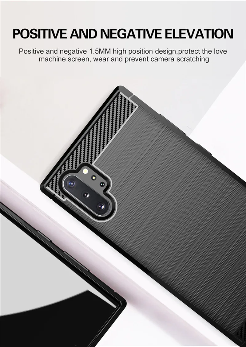 Phone Case for Samsung Note 10 Plus Carbon Fiber Shockproof Case for Galaxy Note10 plus Full Protective Back Cover Coque Fundas