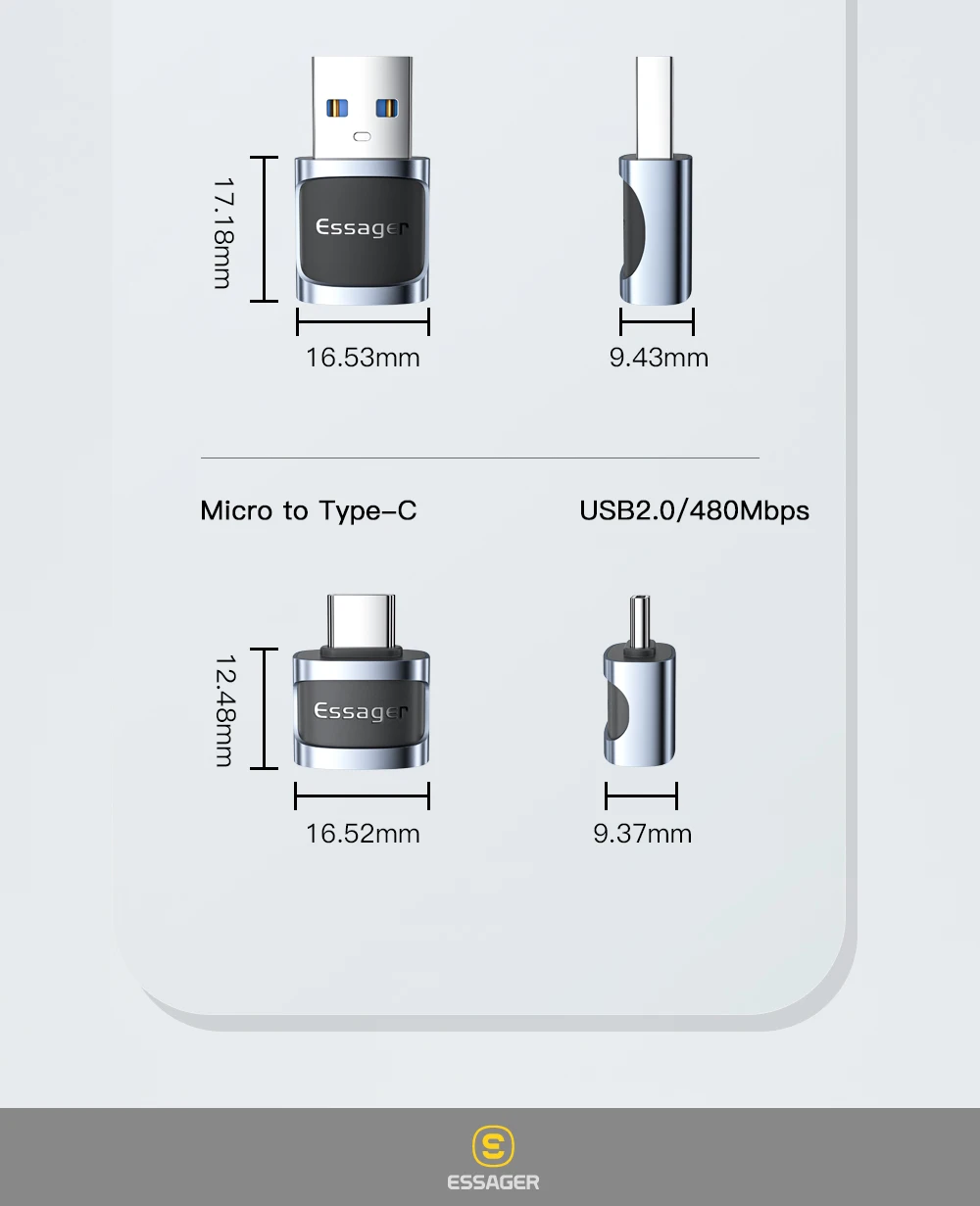 Essager USB C To USB 3.0 OTG Adapter Type C Female Converter USB-C Male To Micro Adapter For Xiaomi 12 POCO Oneplus ipad Macbook