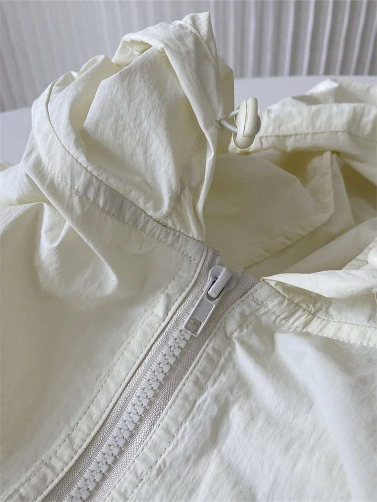 HanOrange Quick-Dry Hooded Zipper Windbreaker Women 2026 Loose Thin Light Transparent Sunscreen Jacket Outdoor Commuting