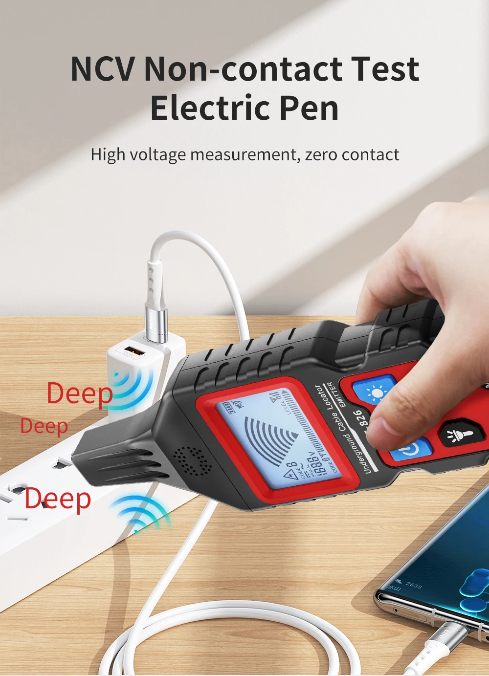 NOYAFA NF-826 Underground Cable Tester Wire Tracker LCD Display Cable Locator Detect Wall Electrical Lines Locator Cable Finder