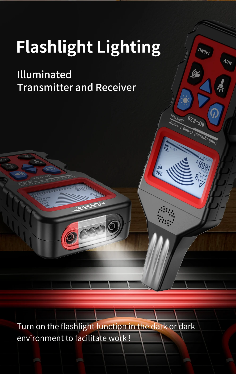 NOYAFA NF-826 Underground Cable Tester Wire Tracker LCD Display Cable Locator Detect Wall Electrical Lines Locator Cable Finder