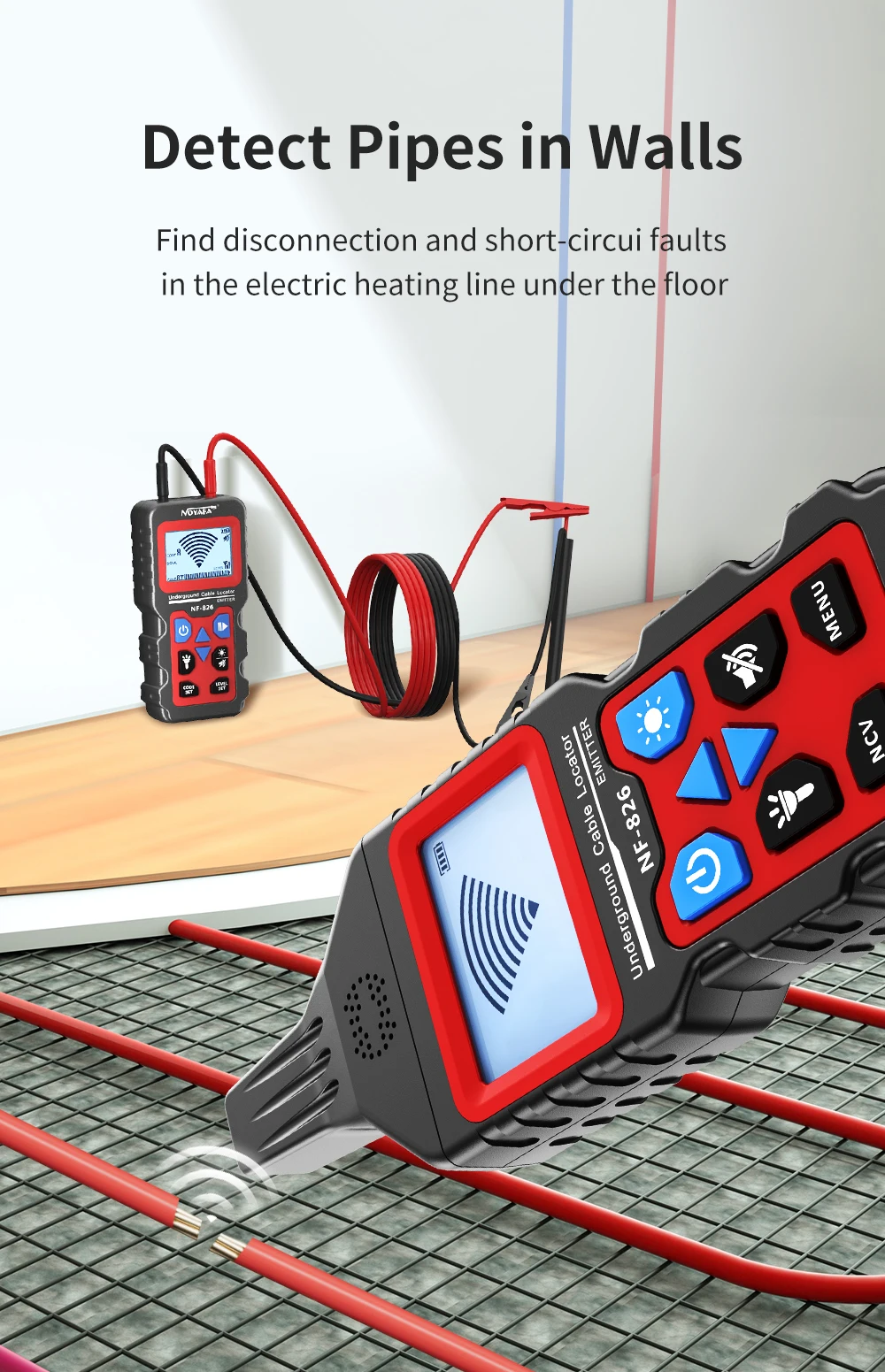 NOYAFA NF-826 Underground Cable Tester Wire Tracker LCD Display Cable Locator Detect Wall Electrical Lines Locator Cable Finder