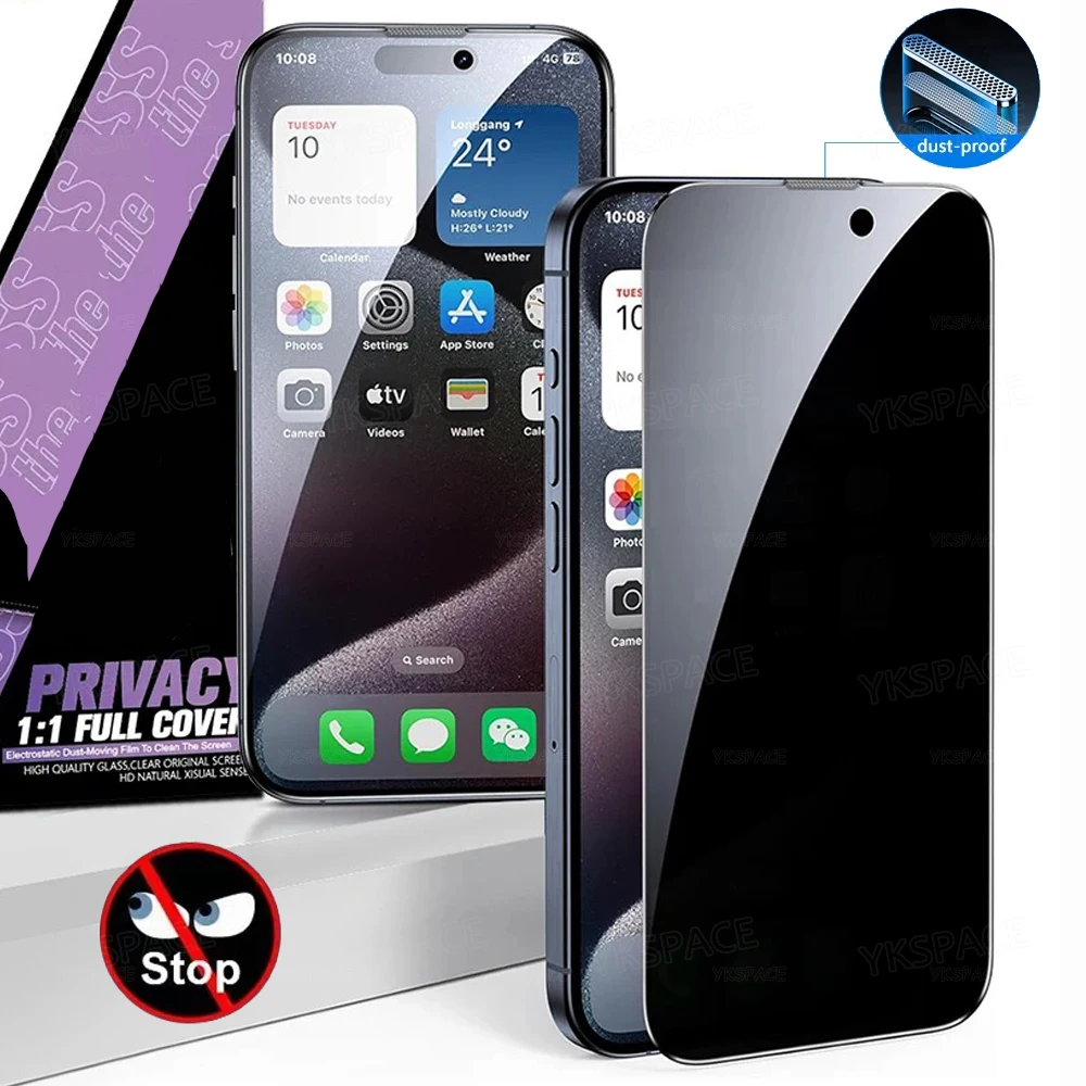 1-3Pcs Dustproof Anti Spy Privacy Tempered Glass for iPhone X XR XS 11 12 13 mini 14 15 16 Pro Max 7 8 Plus SE Screen Protector