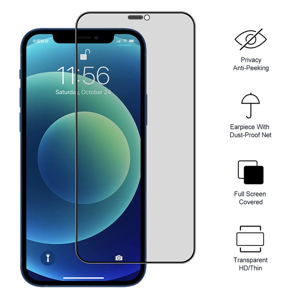 1-3Pcs Dustproof Anti Spy Privacy Tempered Glass for iPhone X XR XS 11 12 13 mini 14 15 16 Pro Max 7 8 Plus SE Screen Protector