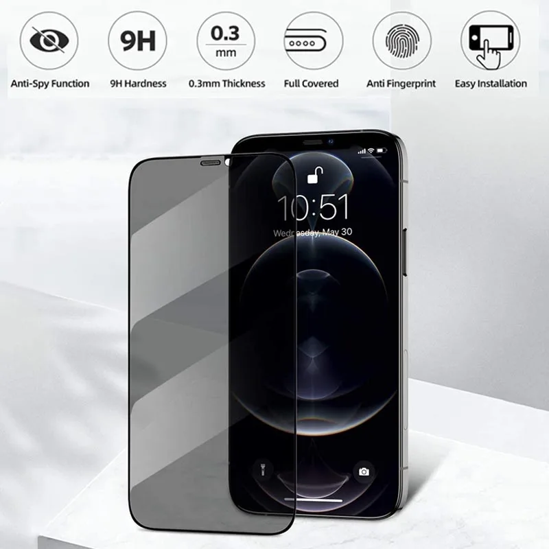 1-3Pcs Dustproof Anti Spy Privacy Tempered Glass for iPhone X XR XS 11 12 13 mini 14 15 16 Pro Max 7 8 Plus SE Screen Protector
