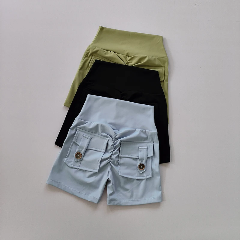 Nude High Waist Peach Hip Seamless Fitness Shorts with Pockets Women's Tight Sports Running Training Dance Hip Lifting Pants