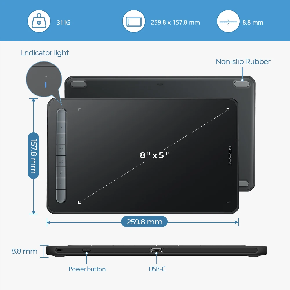 XPPen Deco MW Wireless Digital Drawing Tablets 8*5 inch Graphics Tablet Bluetooth 5.0 Support 60 Tilt Windows Mac Android