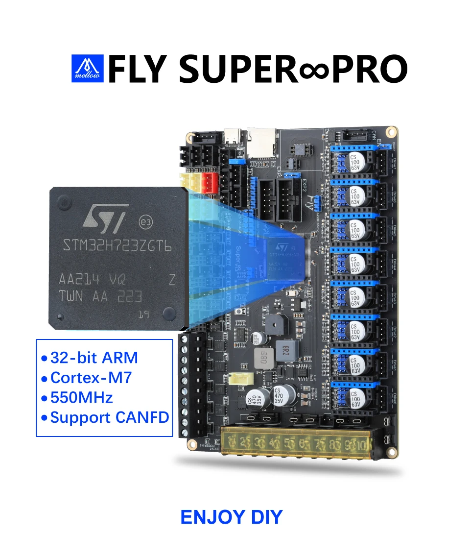 Mellow FLY Super ♾️ Pro Board 3+5 HV 8 Axis 32Bit 550MHz 2oz PCB High-speed For 3D Printer Motherboard RRF/Klipper Voron Vzbot
