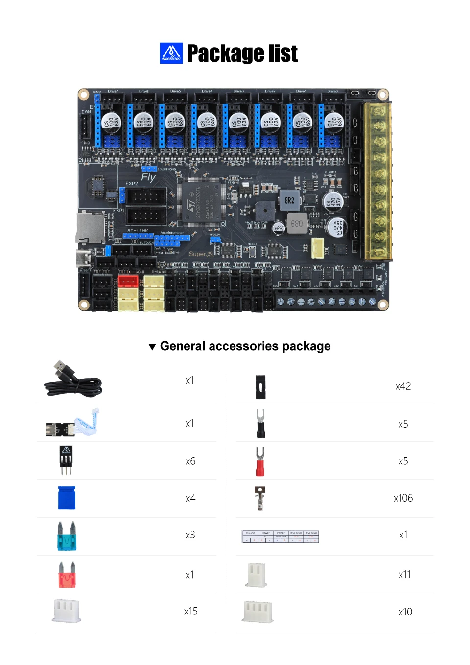Mellow FLY Super ♾️ Pro Board 3+5 HV 8 Axis 32Bit 550MHz 2oz PCB High-speed For 3D Printer Motherboard RRF/Klipper Voron Vzbot