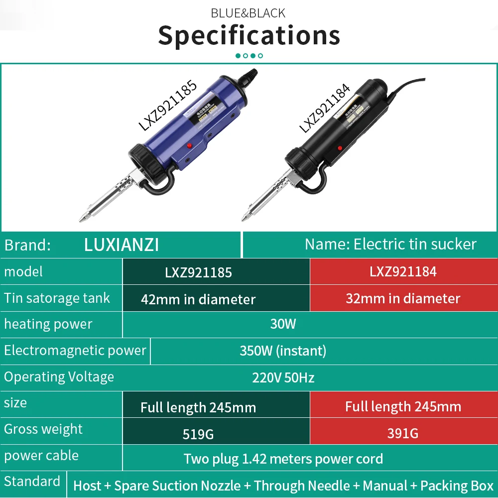 LUXIANZI 30w/40w Powerful Electric Desoldering Pump Suction Tin Vacuum Removal Tool Hand Welding Tools Solder Iron Desolder Gun