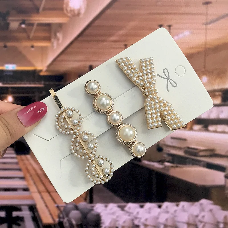 Geometric Handmade Pearls Hair Clips Pin Set For Women Fashion Flower Barrettes Headwear Girls Sweet Hairpins Hair Accessories