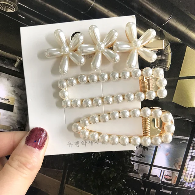 Geometric Handmade Pearls Hair Clips Pin Set For Women Fashion Flower Barrettes Headwear Girls Sweet Hairpins Hair Accessories