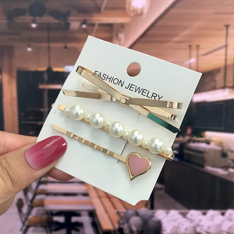 Geometric Handmade Pearls Hair Clips Pin Set For Women Fashion Flower Barrettes Headwear Girls Sweet Hairpins Hair Accessories