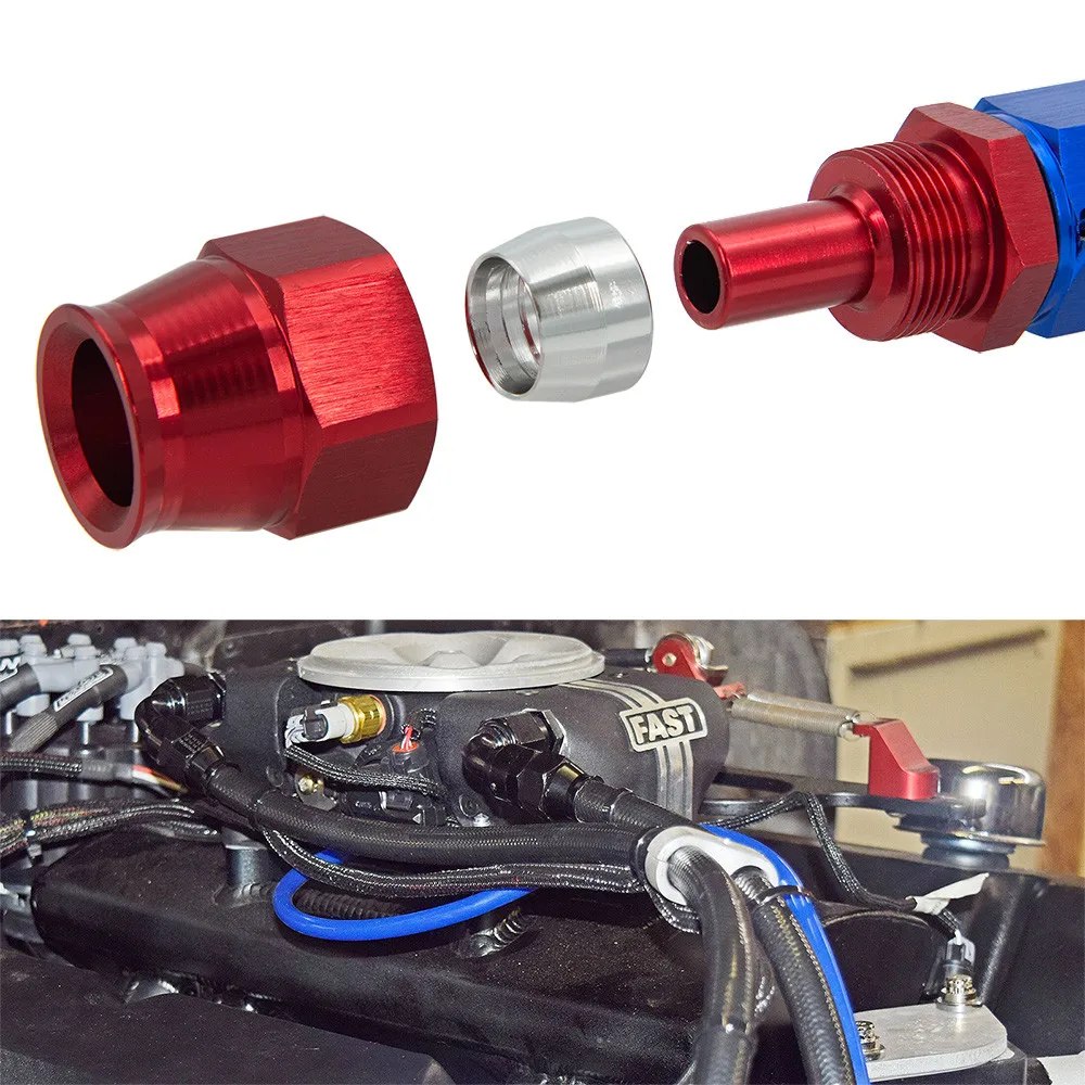 PTFE Oil Fuel Swivel Hose End Fitting AN4/6/8/10/12 Straight 0°/45°/90°/180° Degree Oil Hose End Adaptor Kit Red Blue