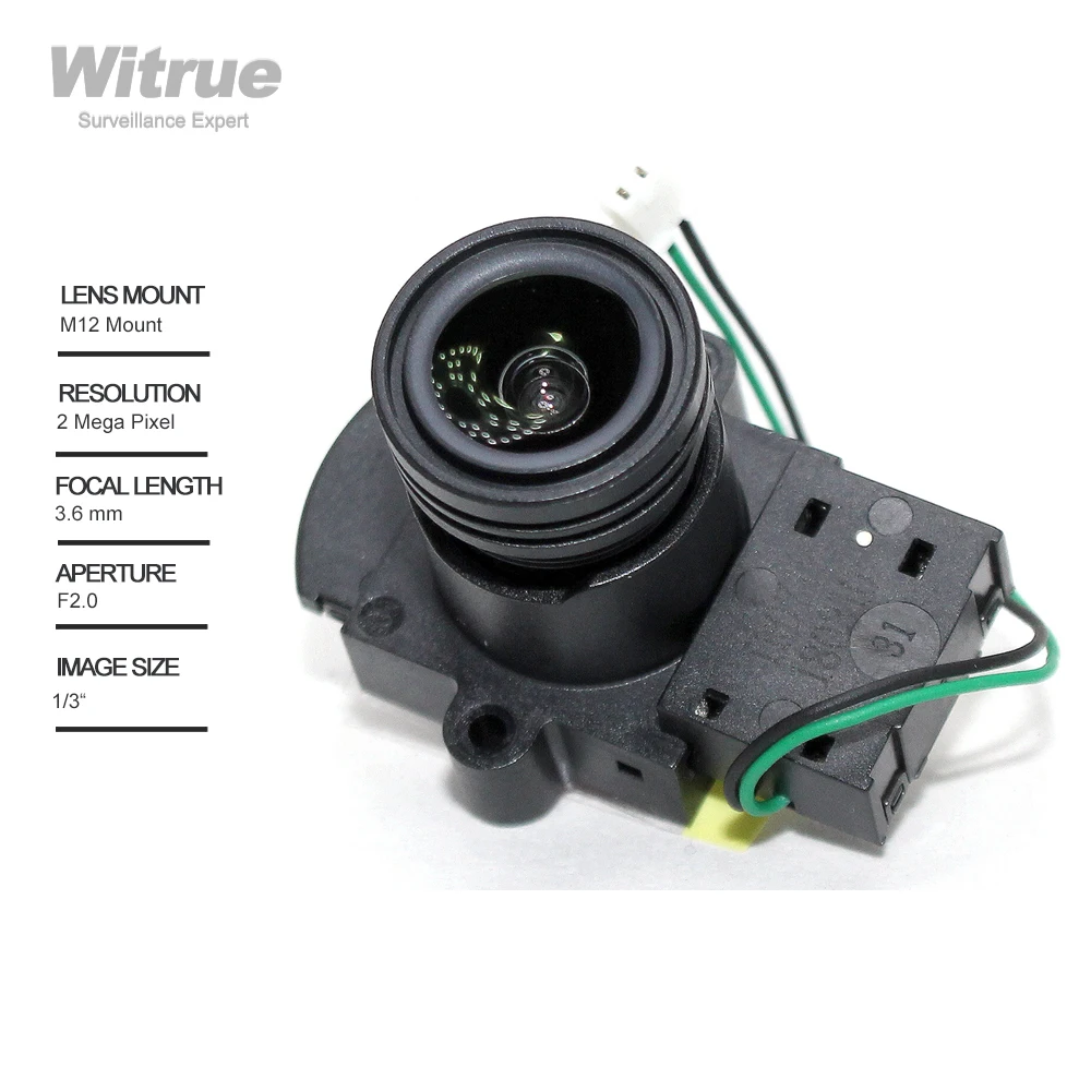 Witrue Cctv Lens 3.6mm 2 Mega Pixel M12 Mount 1/3" Formate F2.0 Aperture 90 Degree with IR Cut for Security Cameras