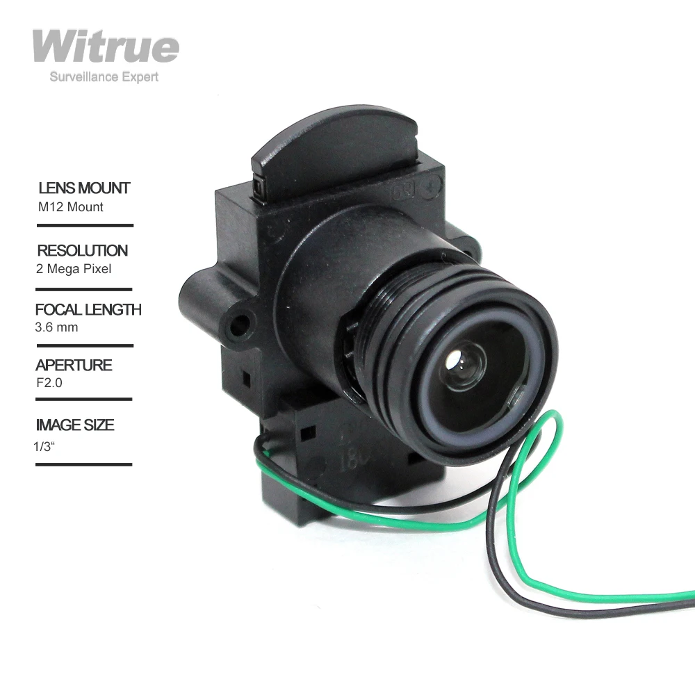 Witrue Cctv Lens 3.6mm 2 Mega Pixel M12 Mount 1/3" Formate F2.0 Aperture 90 Degree with IR Cut for Security Cameras