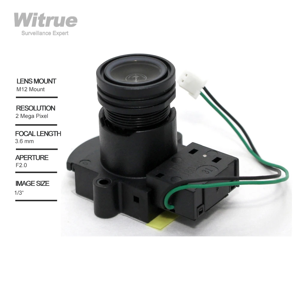 Witrue Cctv Lens 3.6mm 2 Mega Pixel M12 Mount 1/3" Formate F2.0 Aperture 90 Degree with IR Cut for Security Cameras
