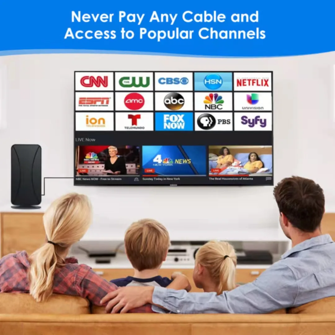 High-definition indoor amplified digital TV antenna 50-80 miles with VHF/UHF amplifier fast response indoor and outdoor antenna