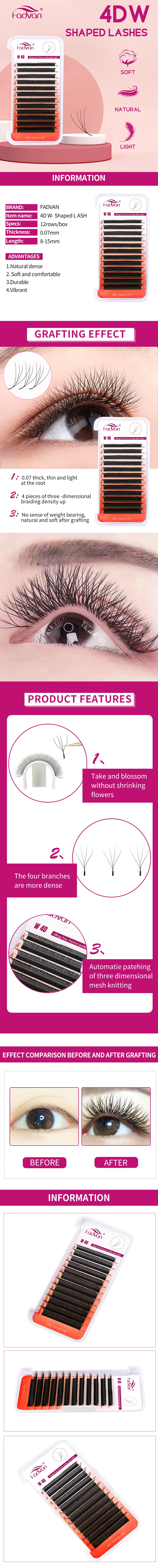 FADVAN 4D W Shape Eyelash Extension 4D Premade Volume Fans W Style False Eyelashes Natural Makeup Tools