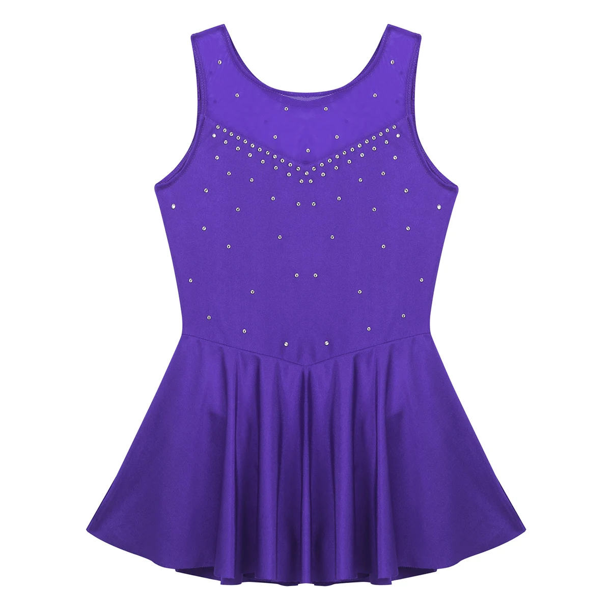 Kids Girls Mesh Splice Rhinestone Figure Ice Skating Dress Ballet Dance Stage Performance Dance Costumes