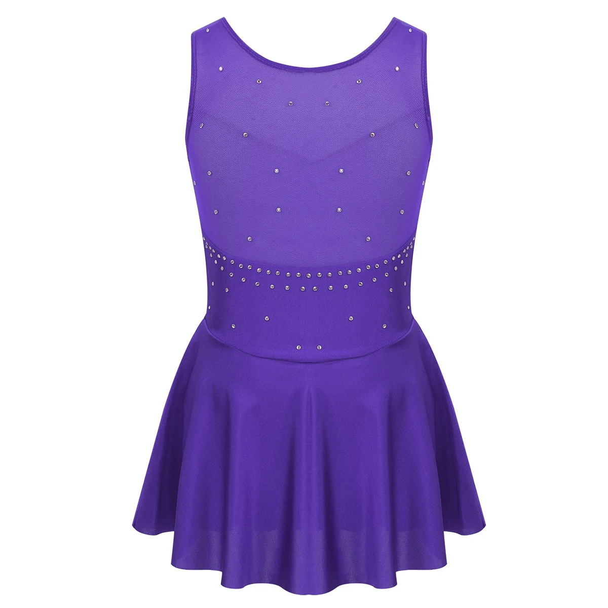 Kids Girls Mesh Splice Rhinestone Figure Ice Skating Dress Ballet Dance Stage Performance Dance Costumes